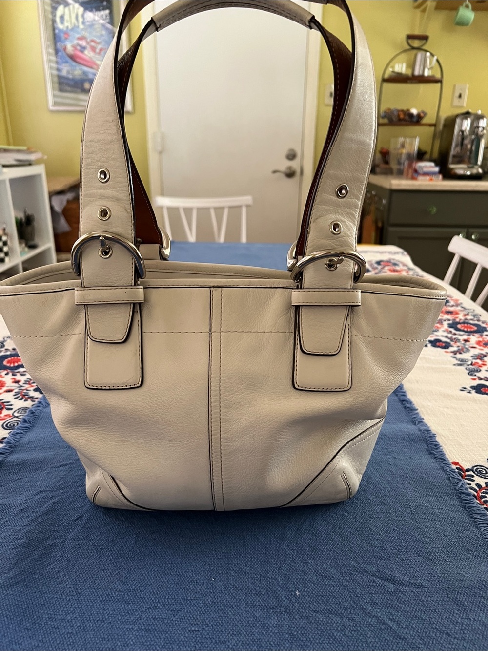 Coach white Cream Leather Shoulder Tote with Double Straps